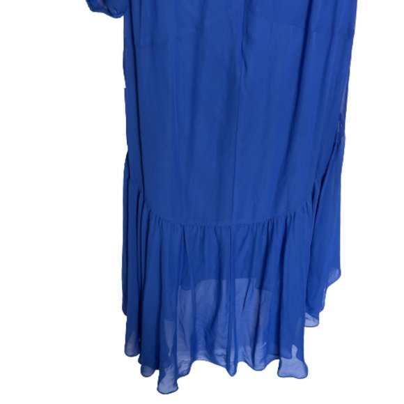 Taylor Elbow Sleeve V-Neck Waist Tie Solid High-Low A-line Chiffon Dress - Picture 11 of 13